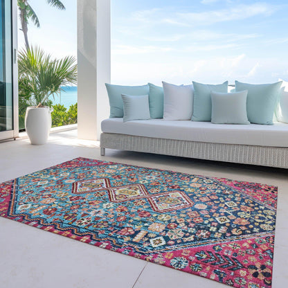Saelain Teal Washable Indoor-Outdoor Rug