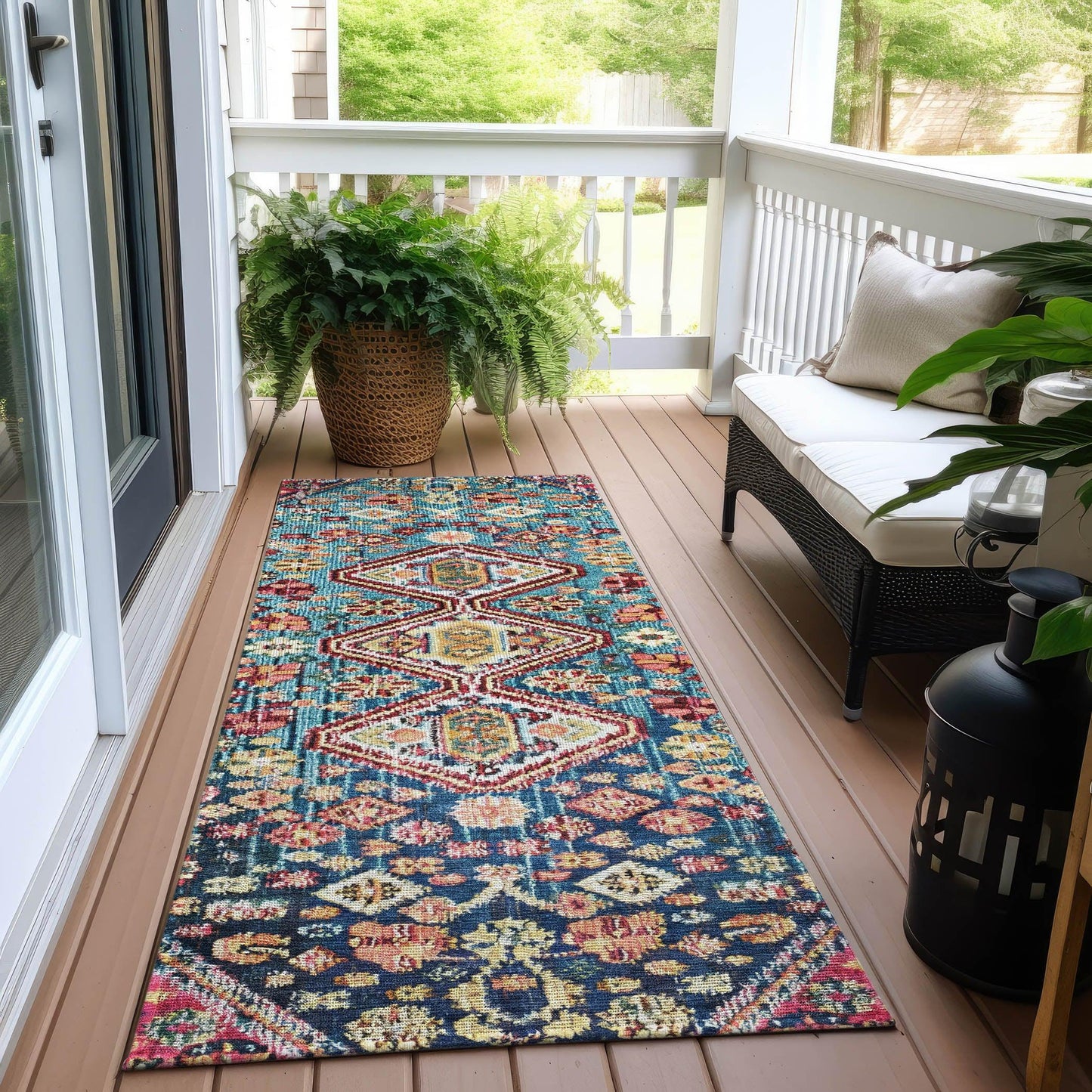 Saelain Teal Washable Indoor-Outdoor Rug