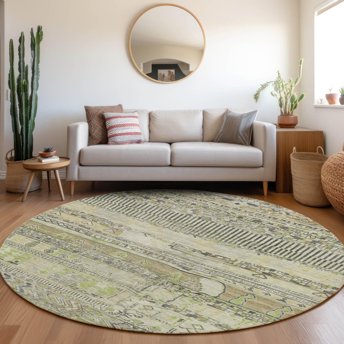 Saelanor Beige Washable Indoor-Outdoor Rug