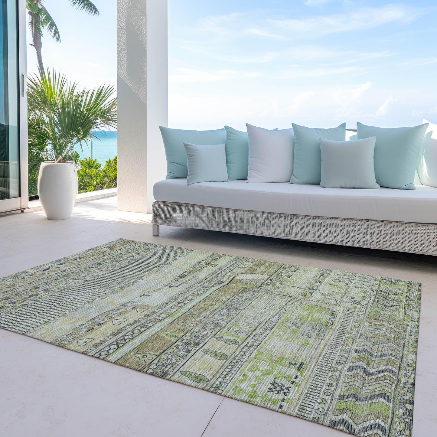 Saelanor Beige Washable Indoor-Outdoor Rug