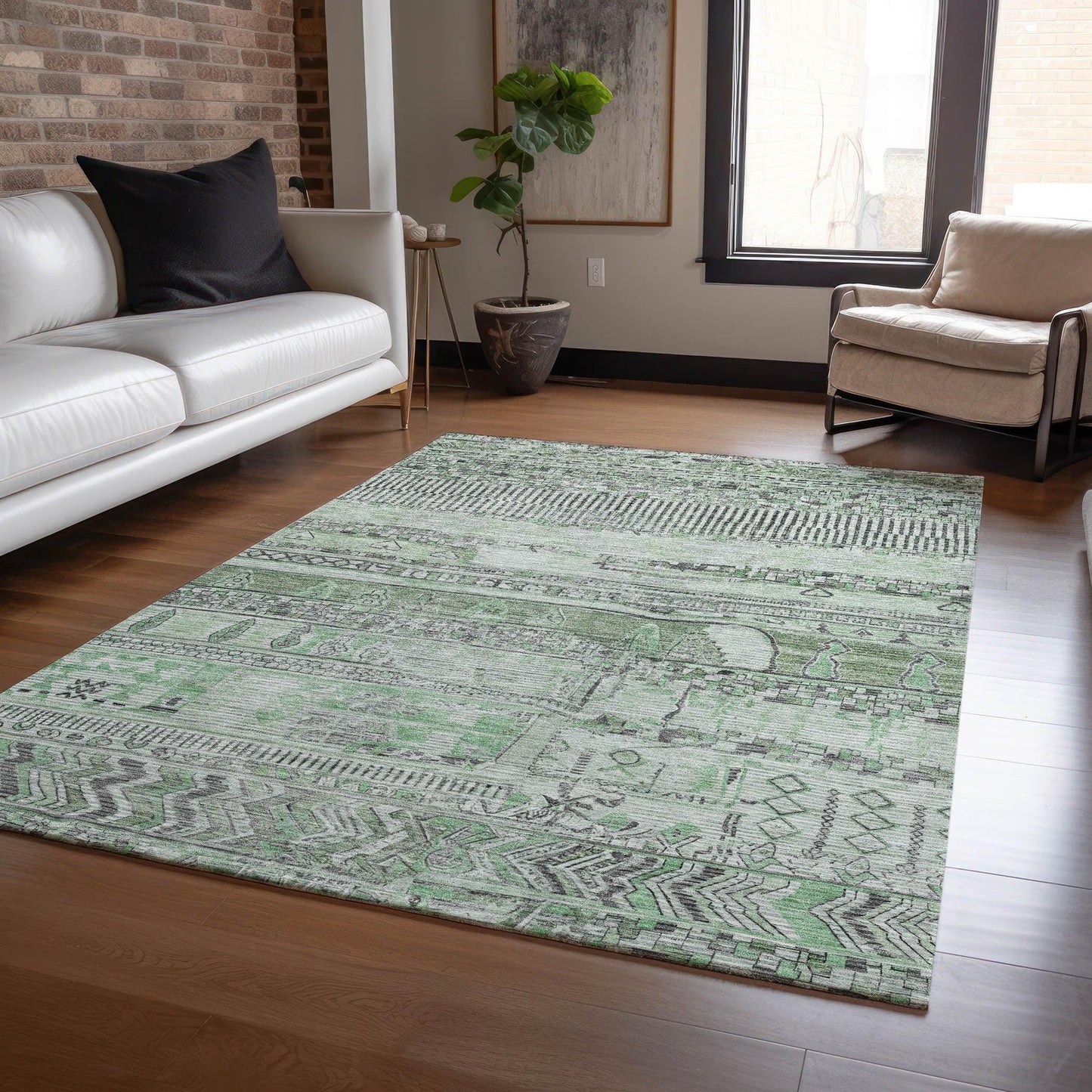 Saelanor Green Washable Indoor-Outdoor Rug
