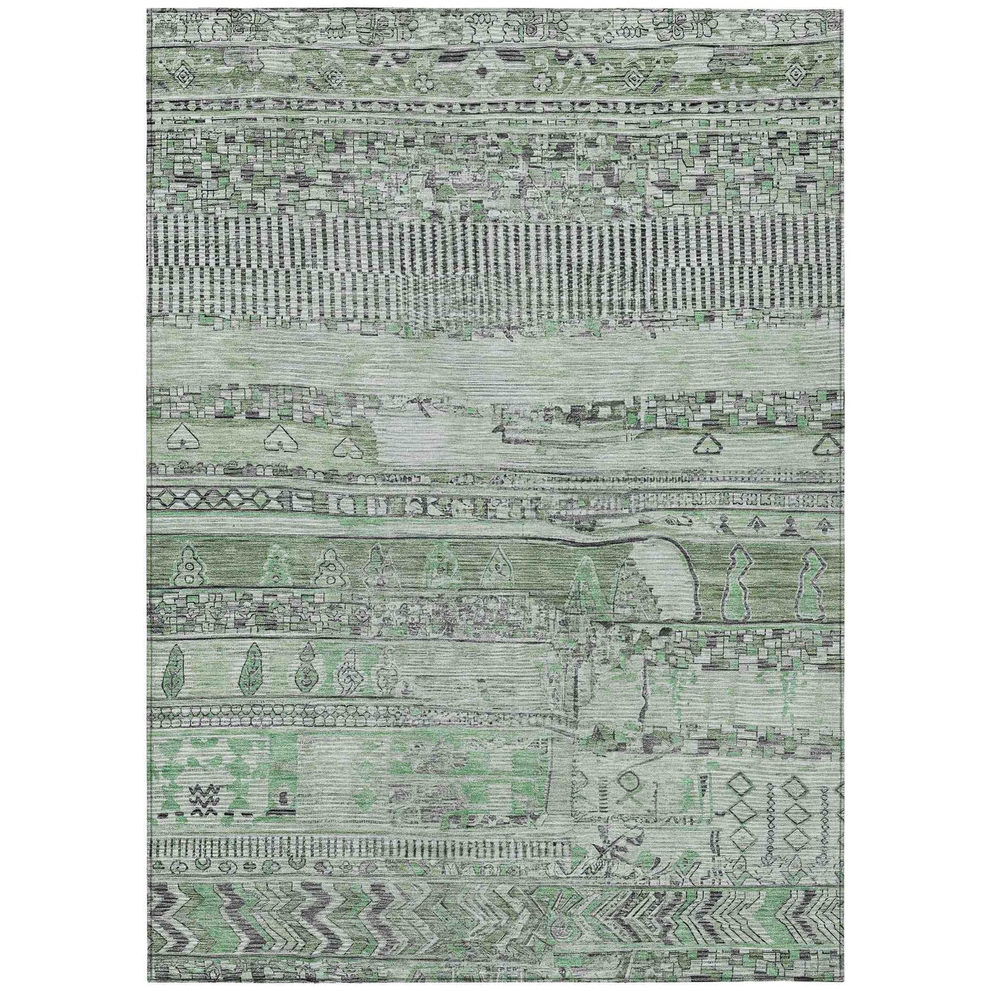 Saelanor Green Washable Indoor-Outdoor Rug