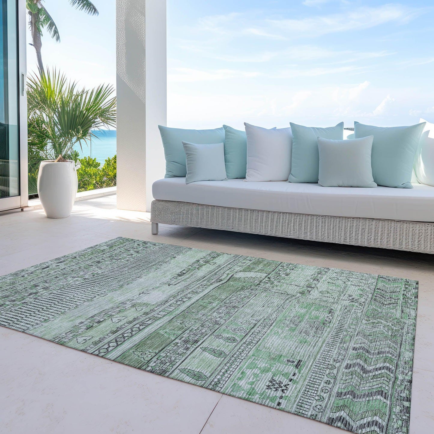 Saelanor Green Washable Indoor-Outdoor Rug