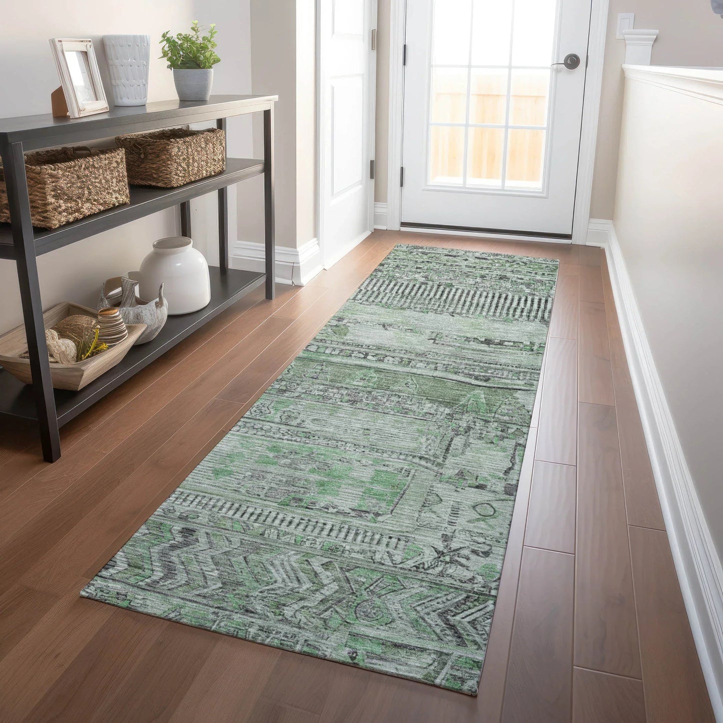 Saelanor Green Washable Indoor-Outdoor Rug