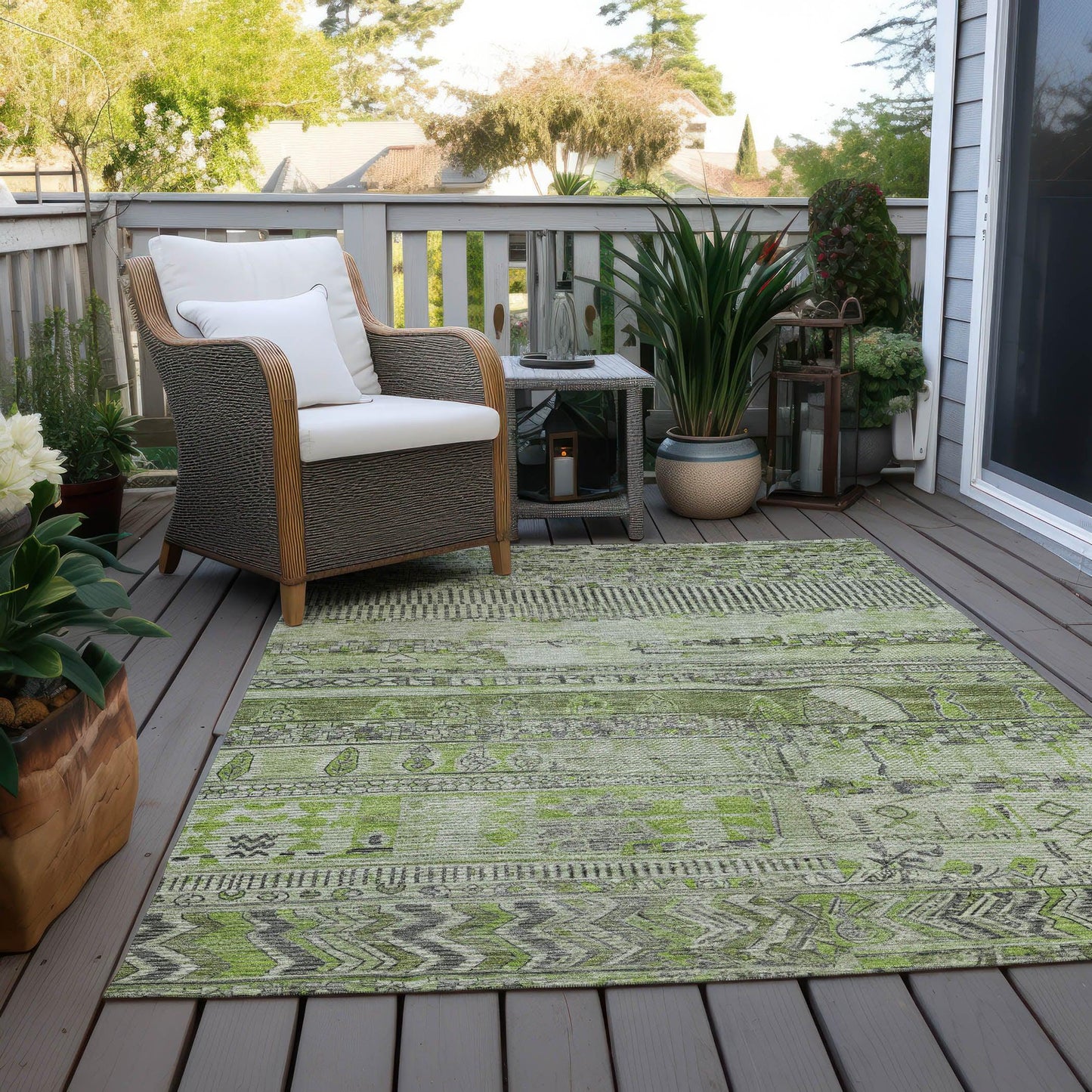 Saelanor Olive Washable Indoor-Outdoor Rug
