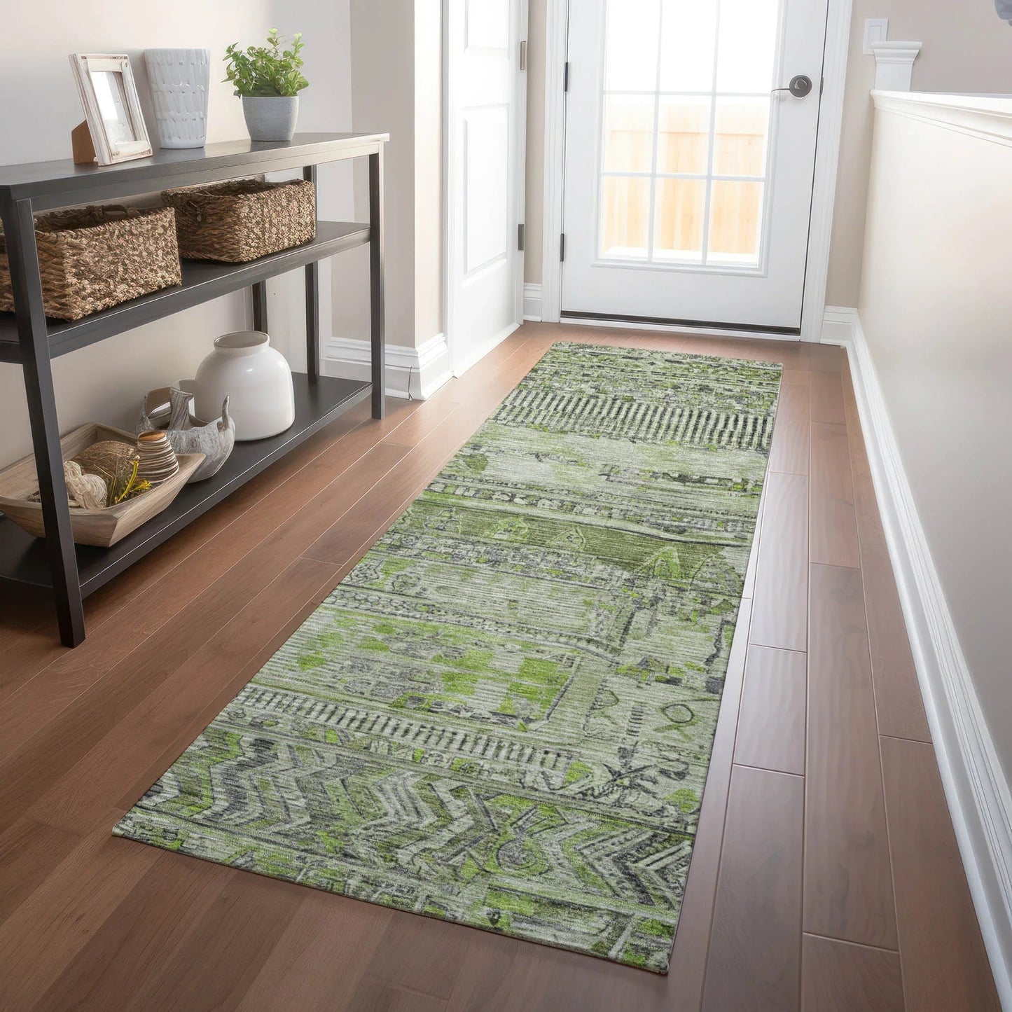 Saelanor Olive Washable Indoor-Outdoor Rug