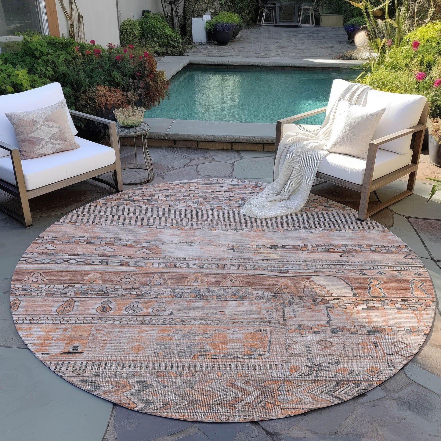 Saelanor Orange Washable Indoor-Outdoor Rug