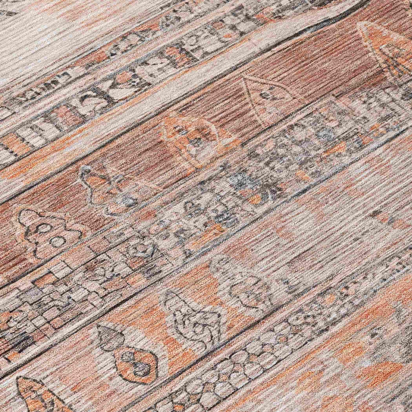 Saelanor Orange Washable Indoor-Outdoor Rug