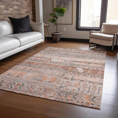 Saelanor Orange Washable Indoor-Outdoor Rug