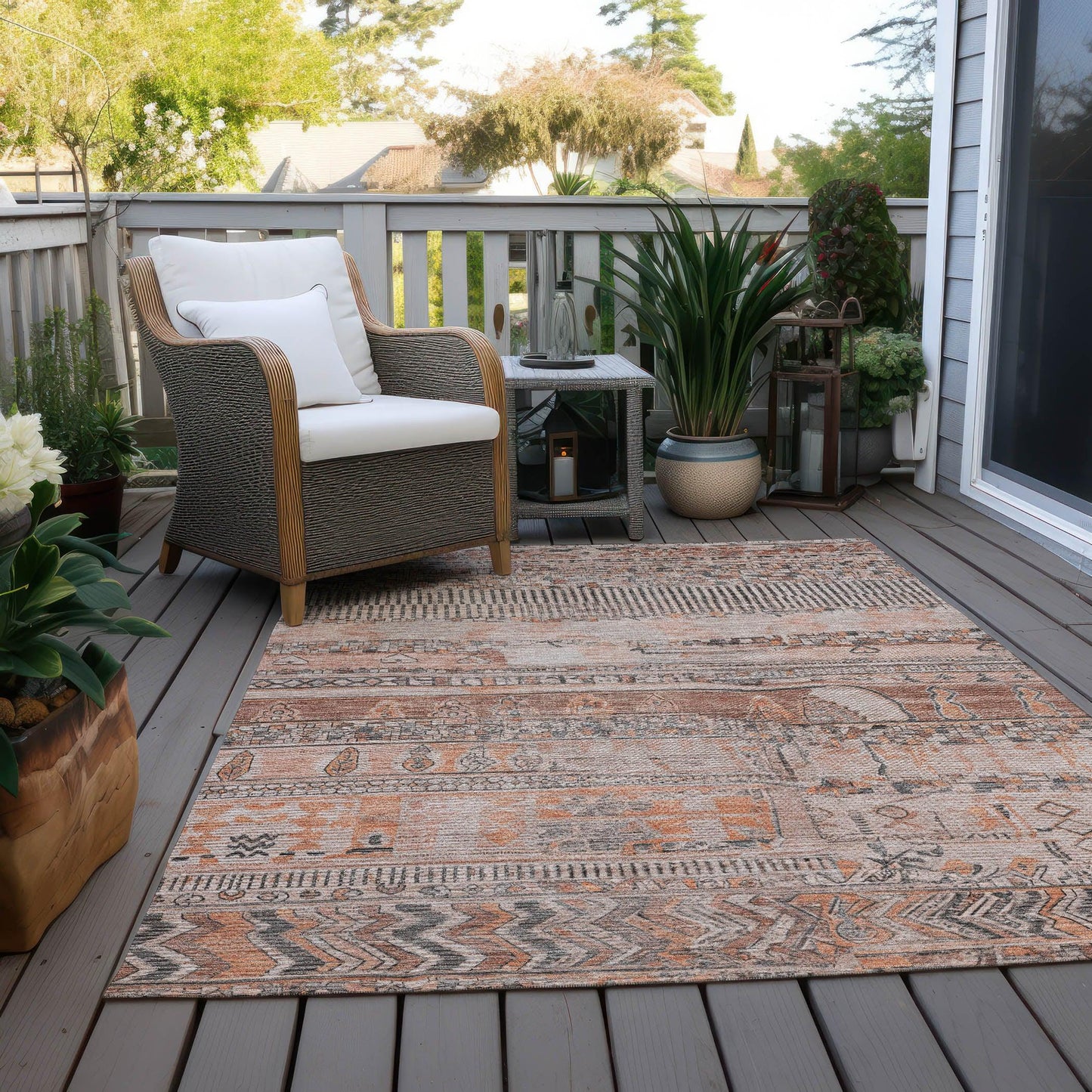Saelanor Orange Washable Indoor-Outdoor Rug