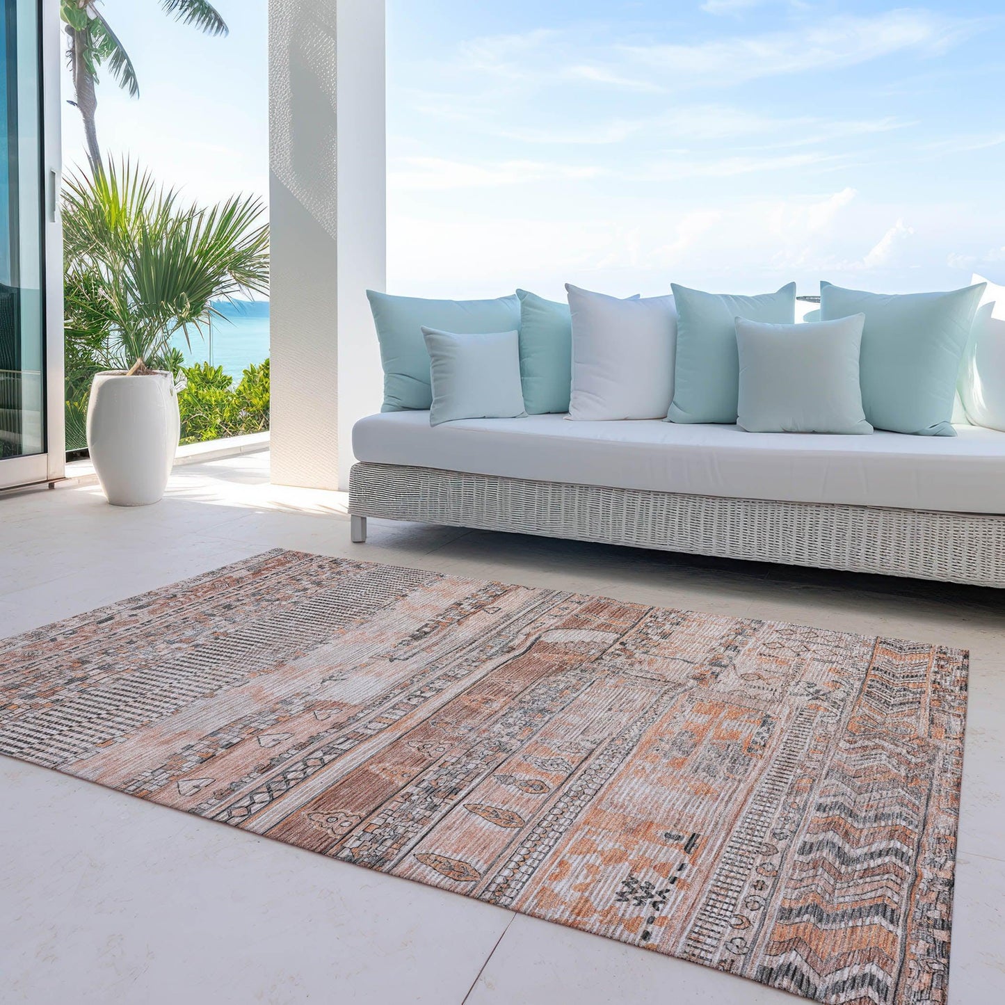 Saelanor Orange Washable Indoor-Outdoor Rug