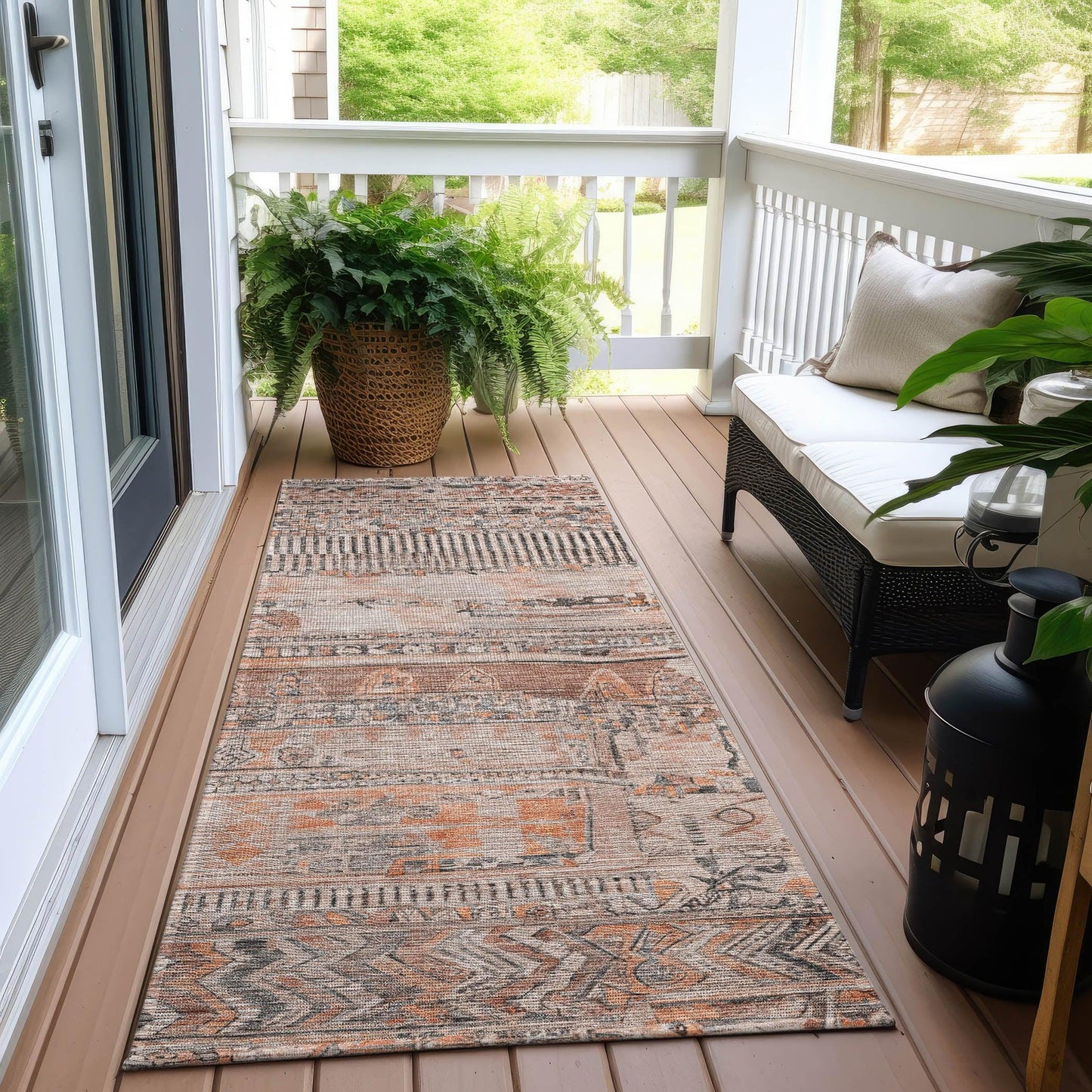 Saelanor Orange Washable Indoor-Outdoor Rug
