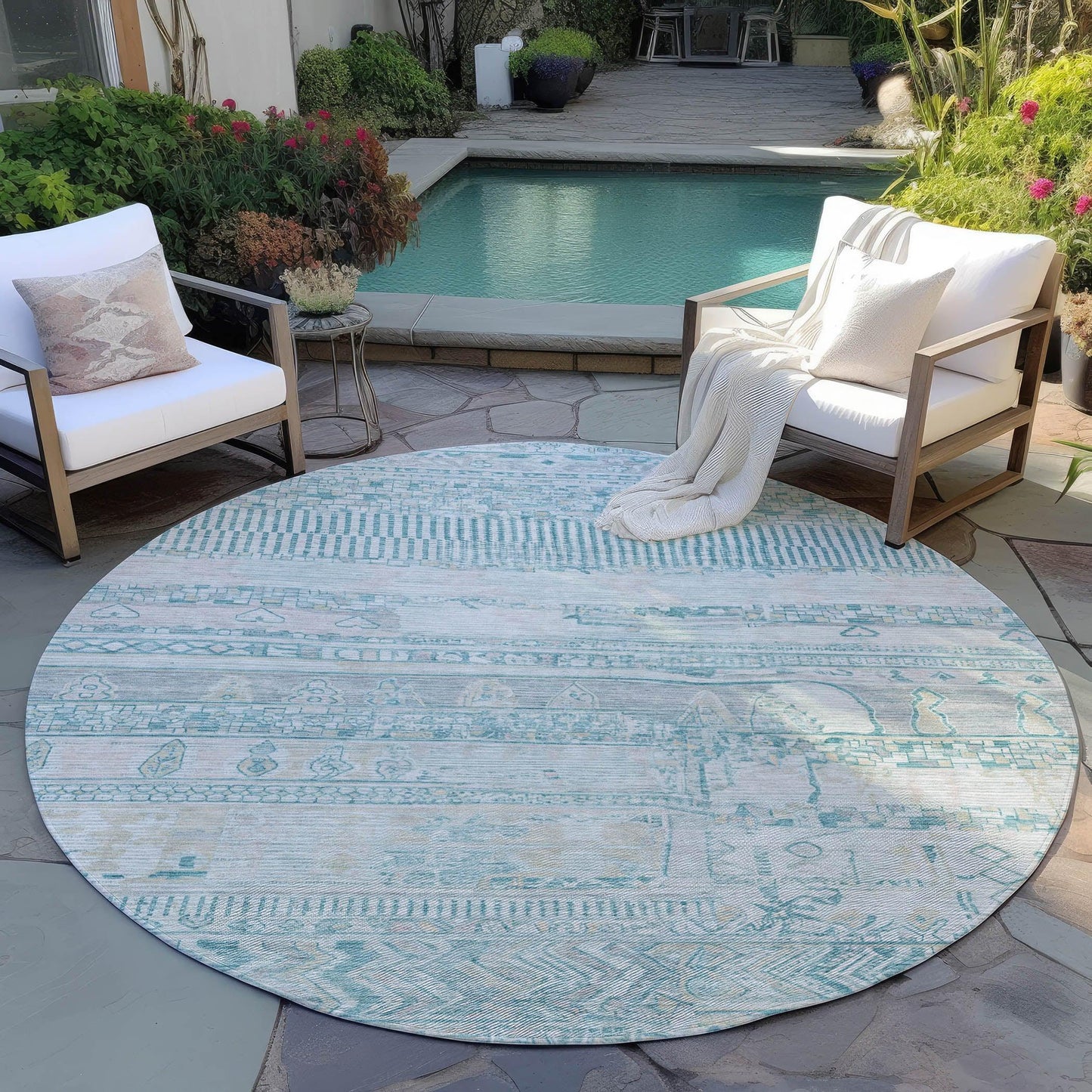 Saelanor Teal Washable Indoor-Outdoor Rug