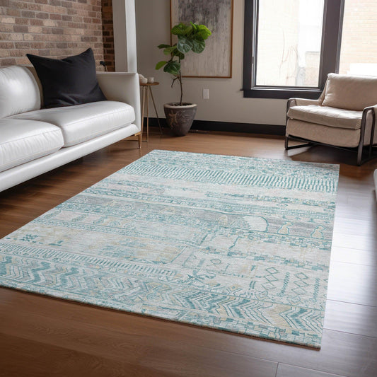 Saelanor Teal Washable Indoor-Outdoor Rug