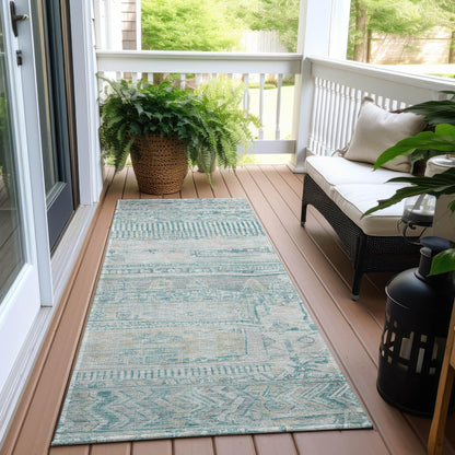 Saelanor Teal Washable Indoor-Outdoor Rug