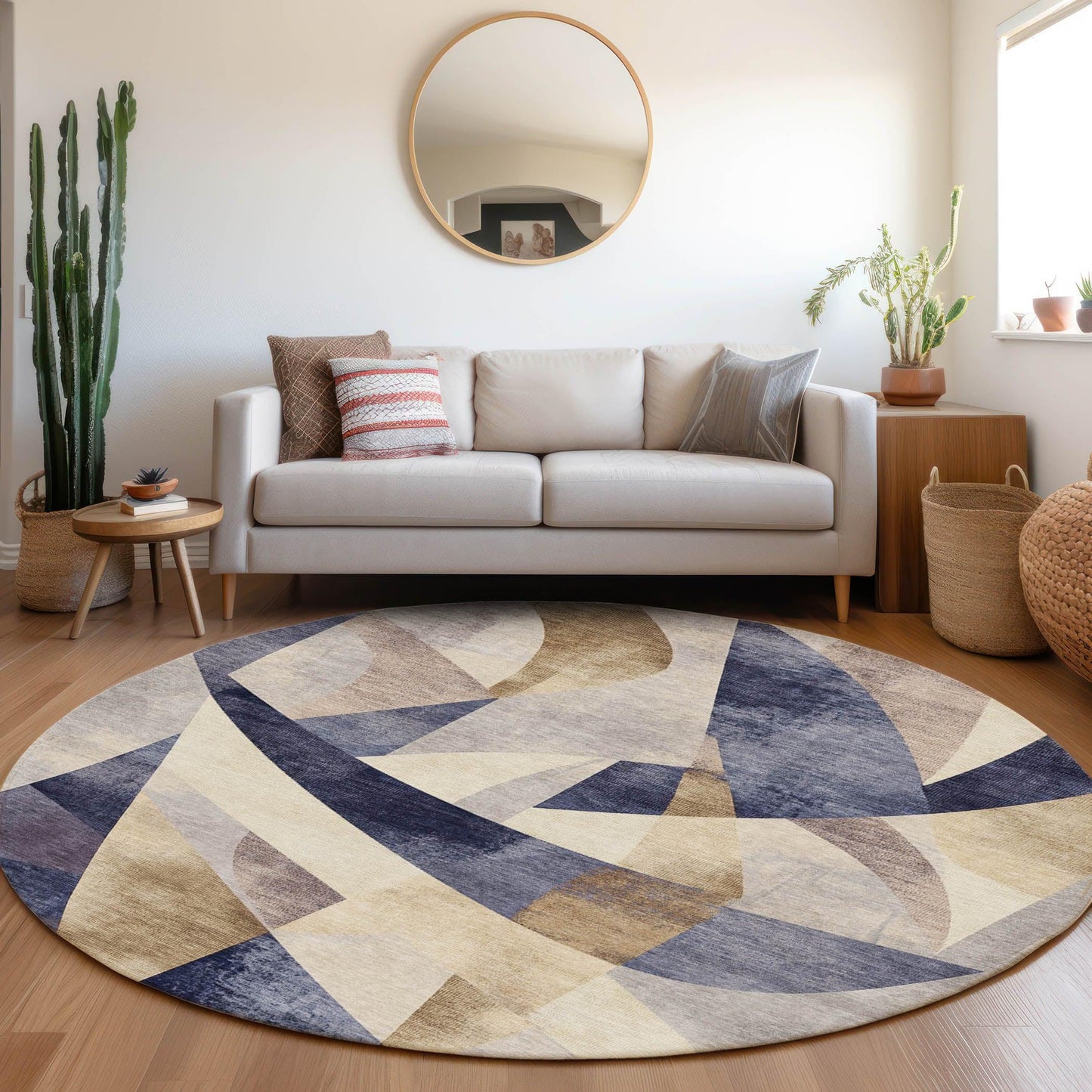 Saelara Blue Washable Indoor-Outdoor Rug