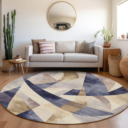 Saelara Blue Washable Indoor-Outdoor Rug