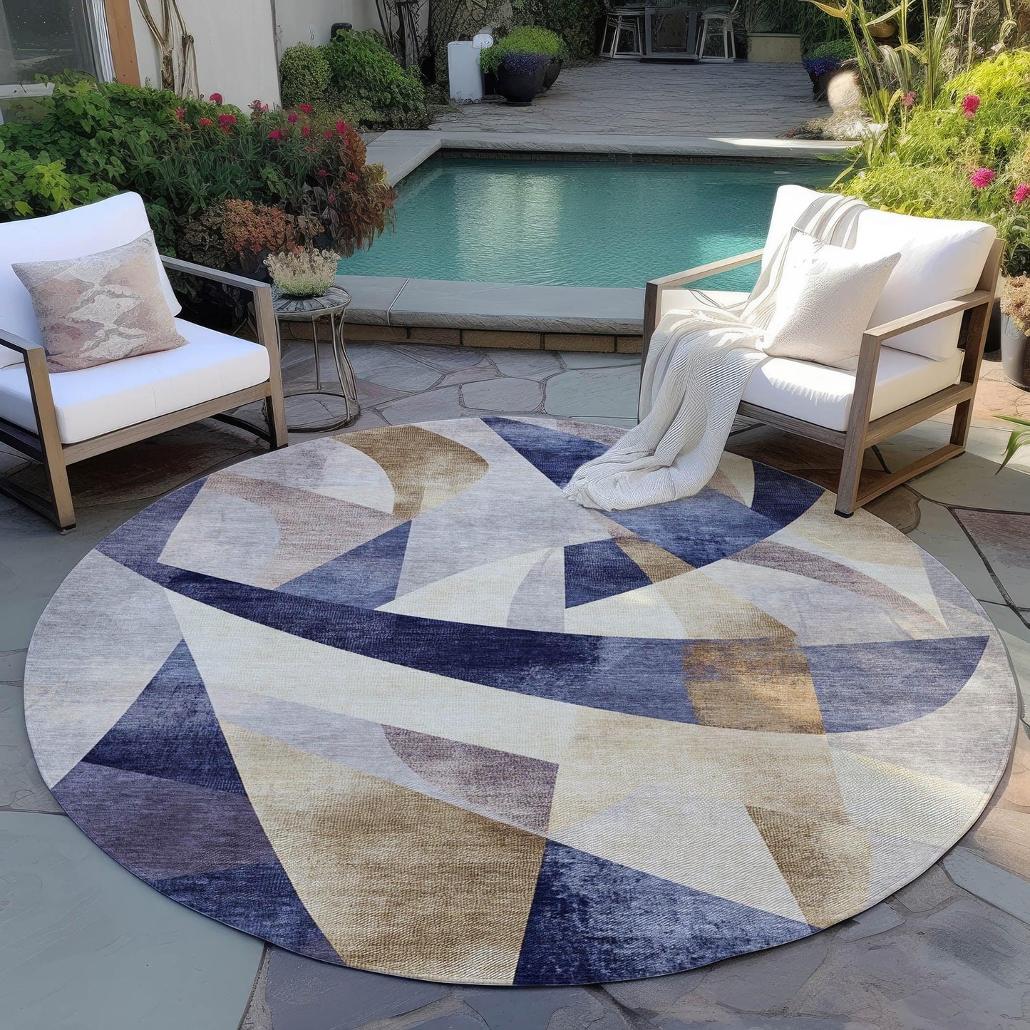 Saelara Blue Washable Indoor-Outdoor Rug