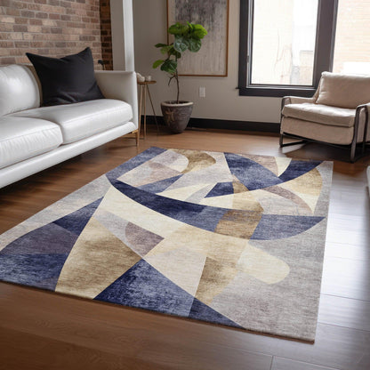 Saelara Blue Washable Indoor-Outdoor Rug