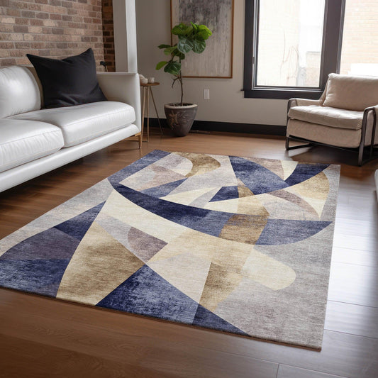Saelara Blue Washable Indoor-Outdoor Rug