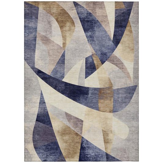 Saelara Blue Washable Indoor-Outdoor Rug