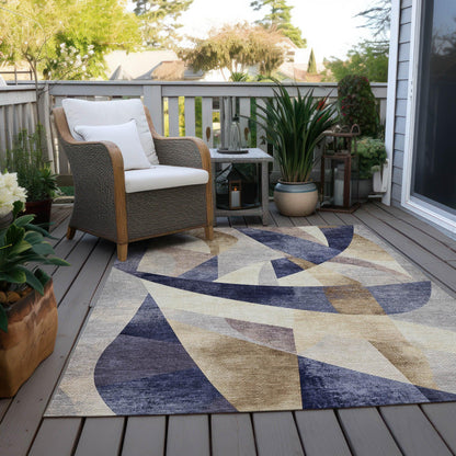Saelara Blue Washable Indoor-Outdoor Rug