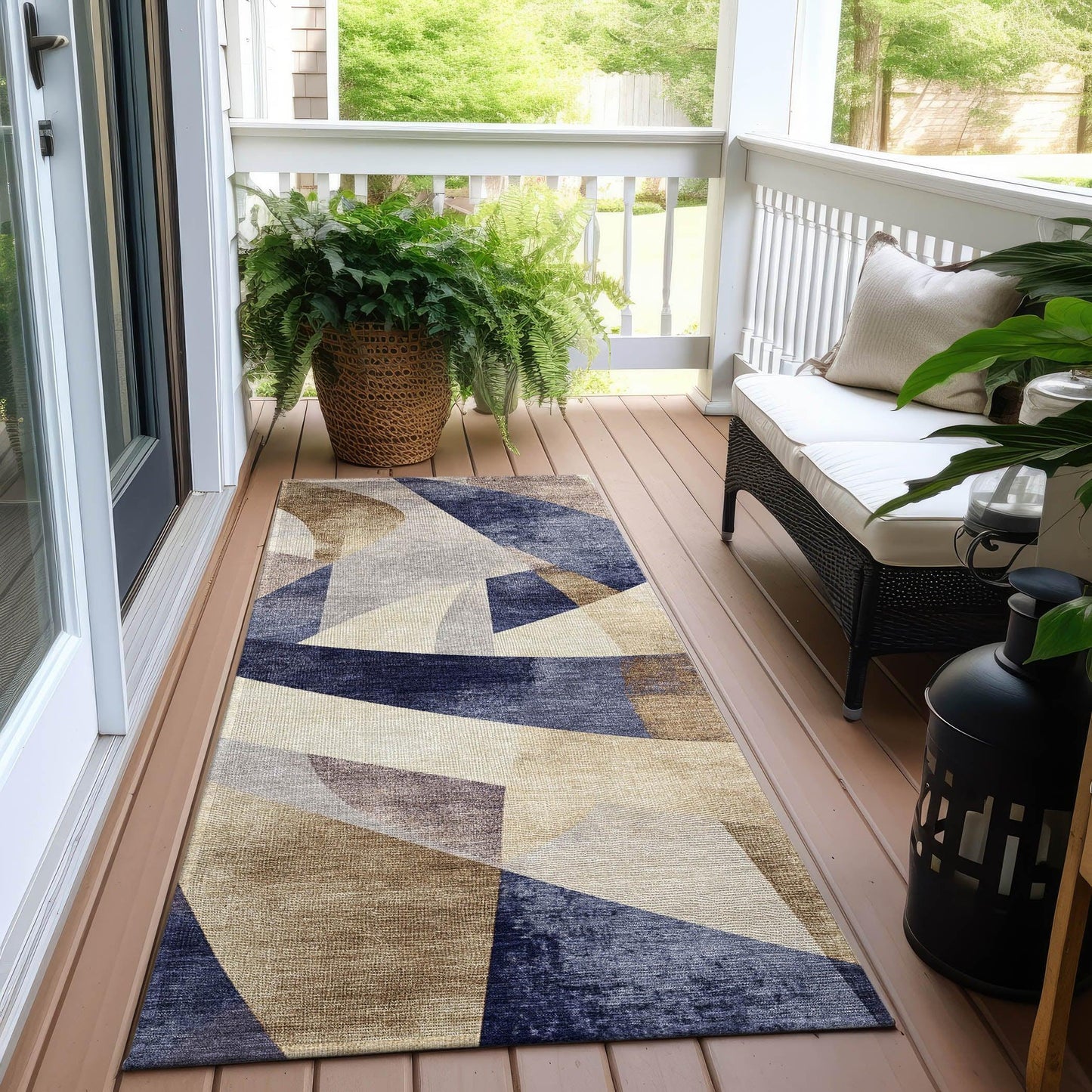 Saelara Blue Washable Indoor-Outdoor Rug