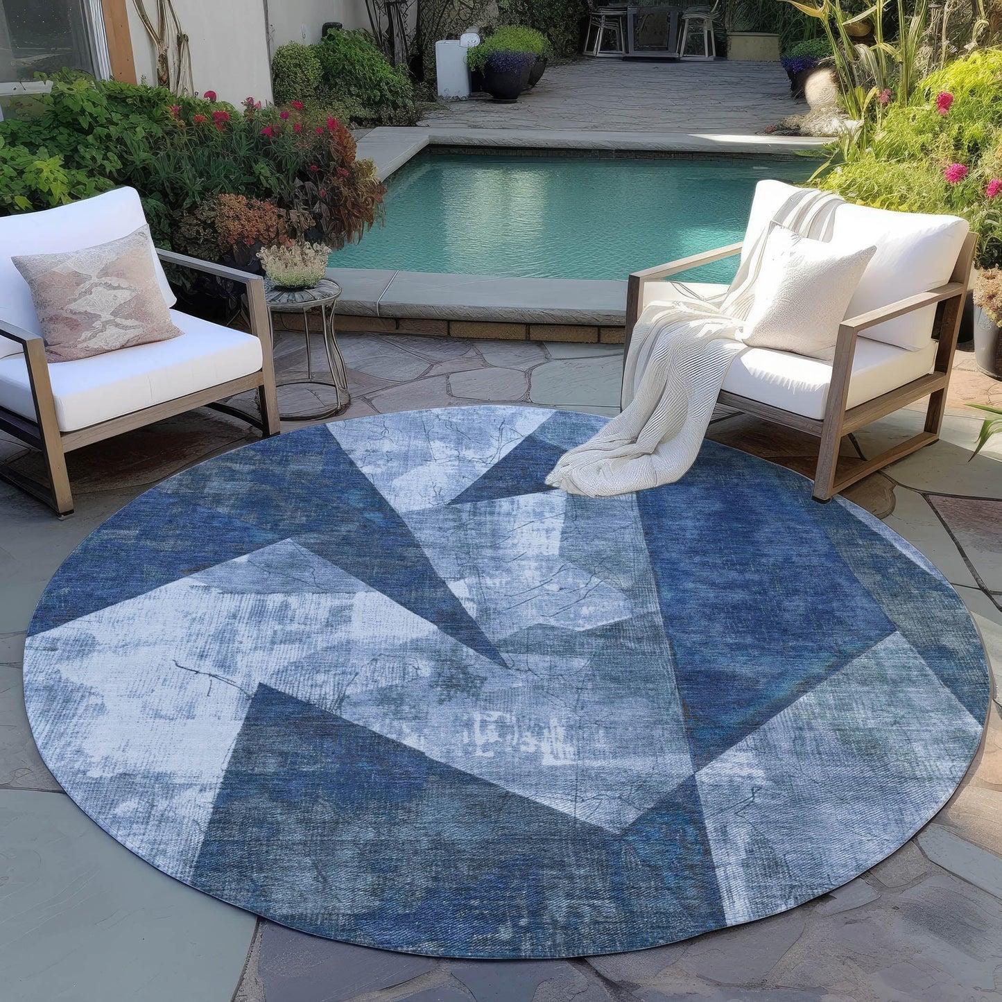 Saelas Blue Washable Indoor-Outdoor Rug