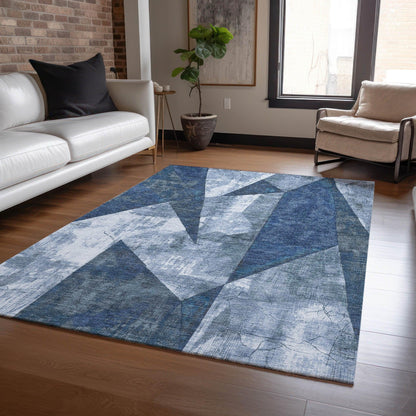 Saelas Blue Washable Indoor-Outdoor Rug