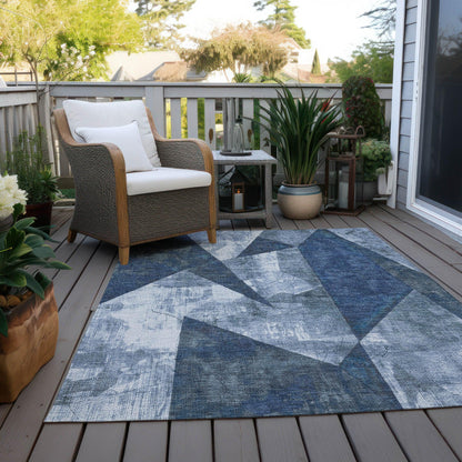 Saelas Blue Washable Indoor-Outdoor Rug