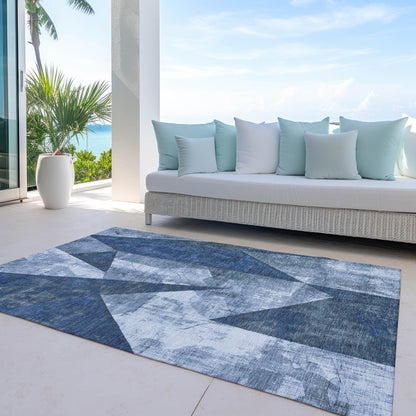 Saelas Blue Washable Indoor-Outdoor Rug