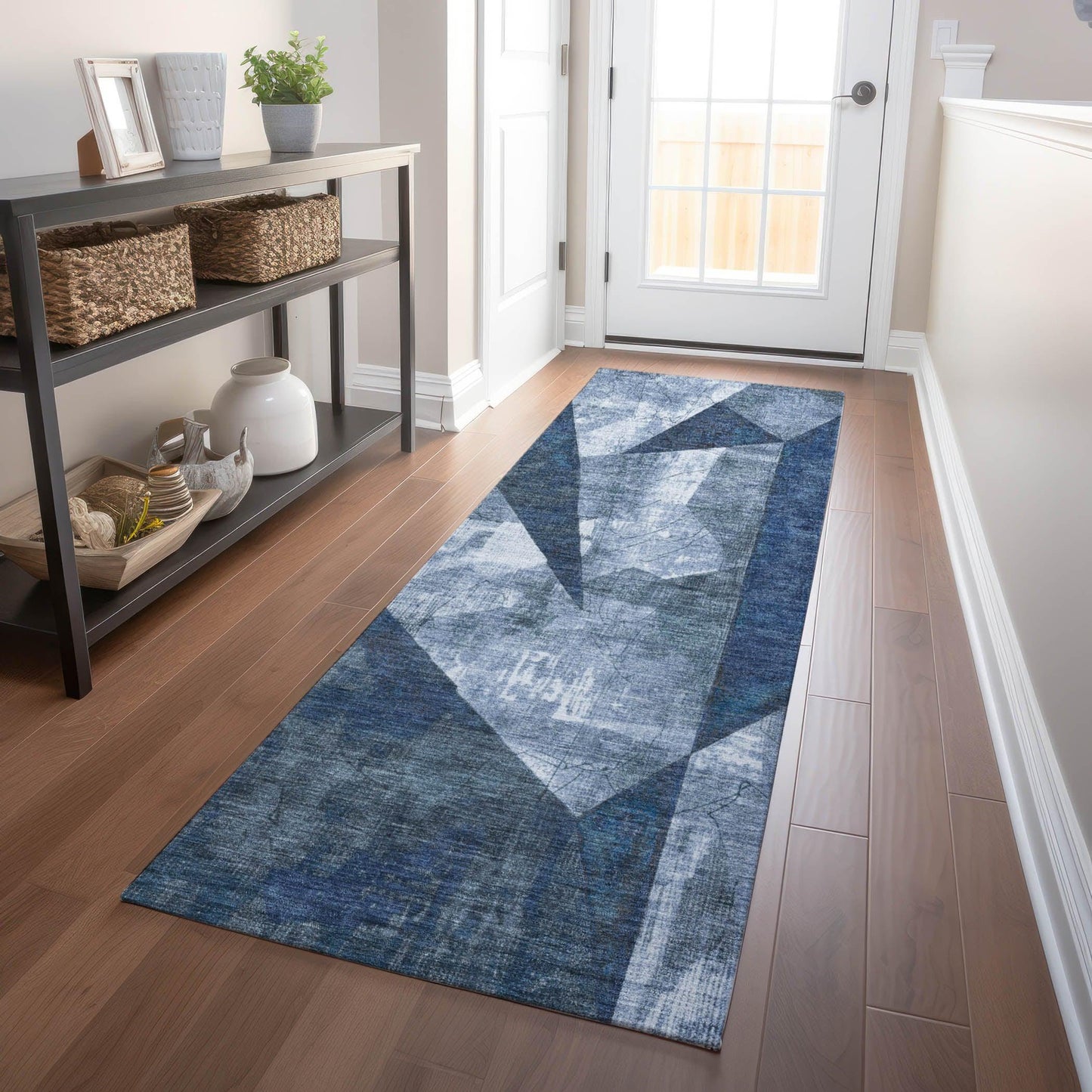Saelas Blue Washable Indoor-Outdoor Rug