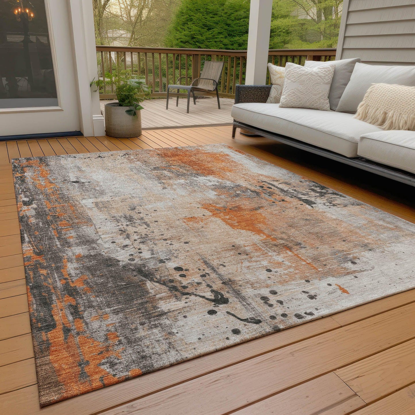 Saelion Orange Washable Indoor-Outdoor Rug