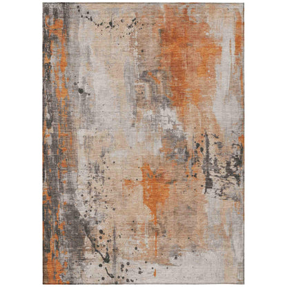 Saelion Orange Washable Indoor-Outdoor Rug