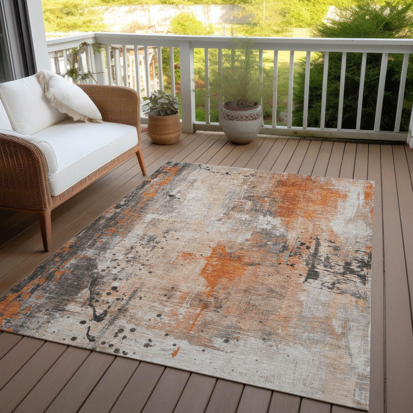 Saelion Orange Washable Indoor-Outdoor Rug
