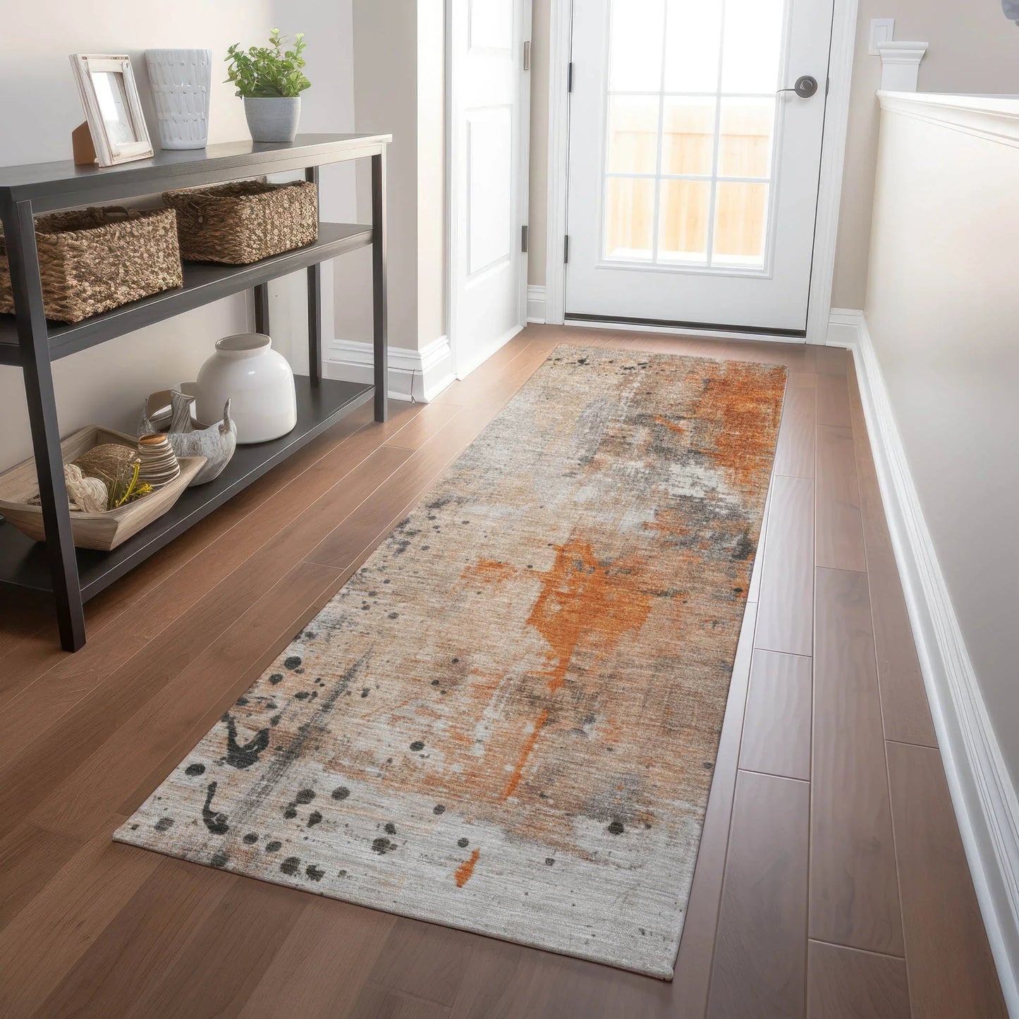 Saelion Orange Washable Indoor-Outdoor Rug