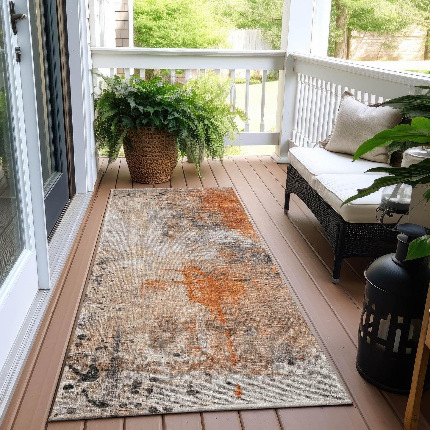 Saelion Orange Washable Indoor-Outdoor Rug