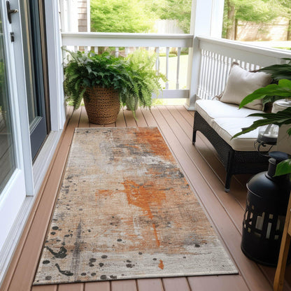 Saelion Orange Washable Indoor-Outdoor Rug