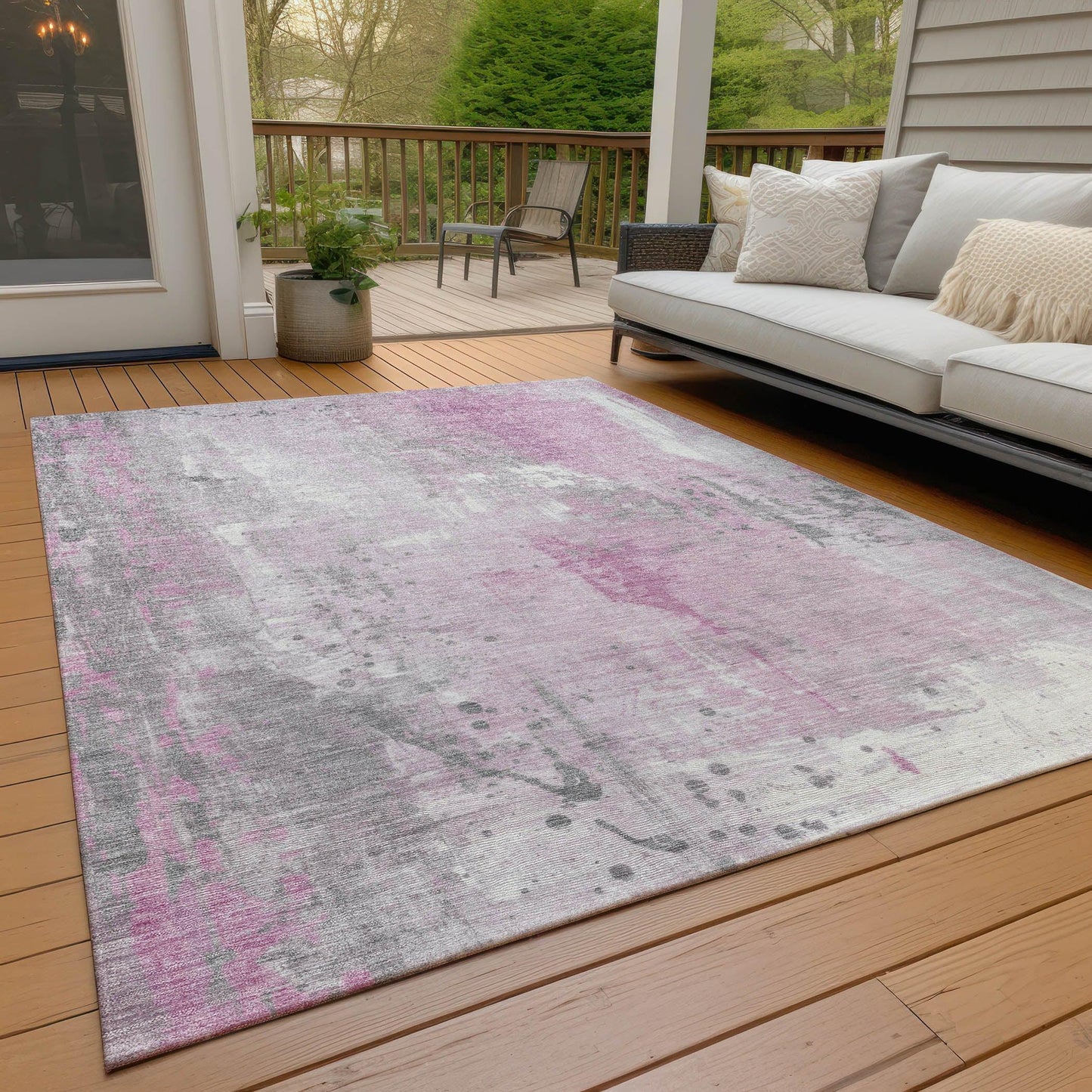 Saelion Pink Washable Indoor-Outdoor Rug