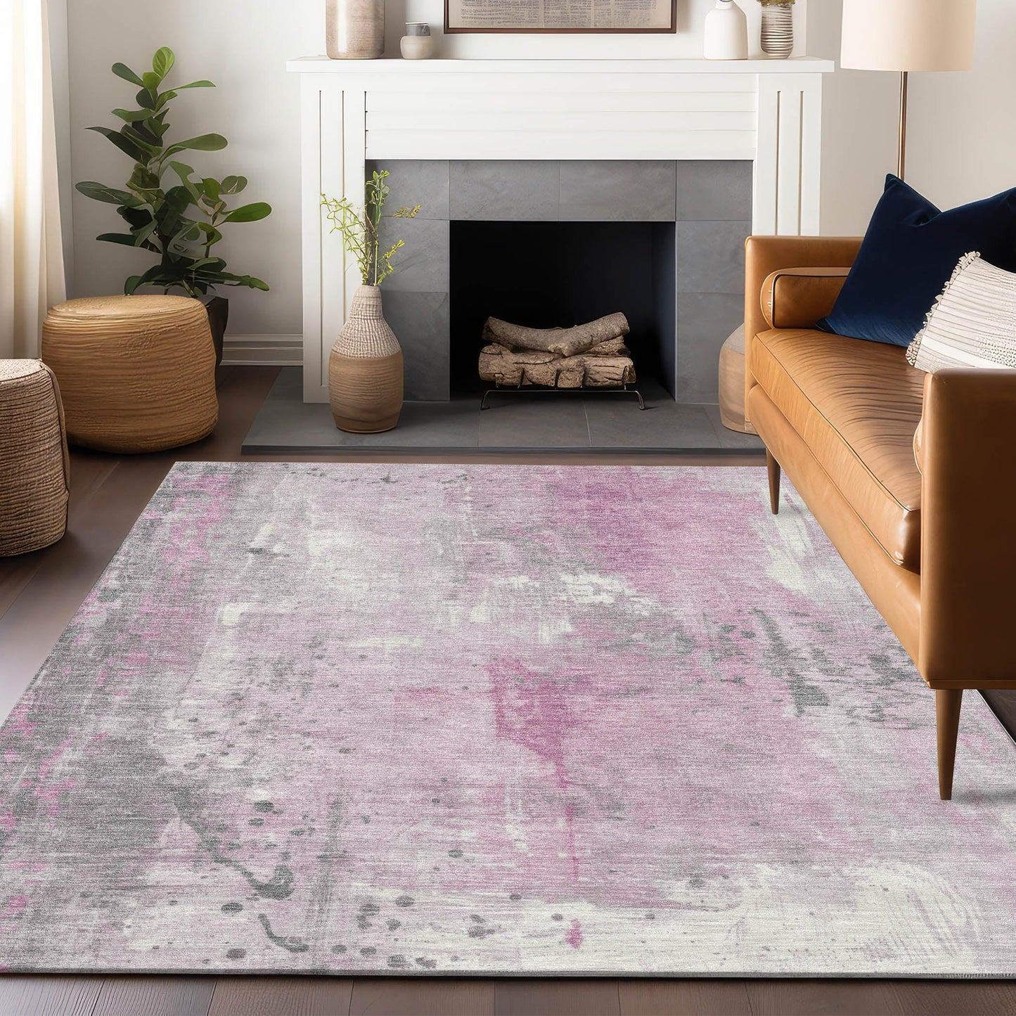 Saelion Pink Washable Indoor-Outdoor Rug