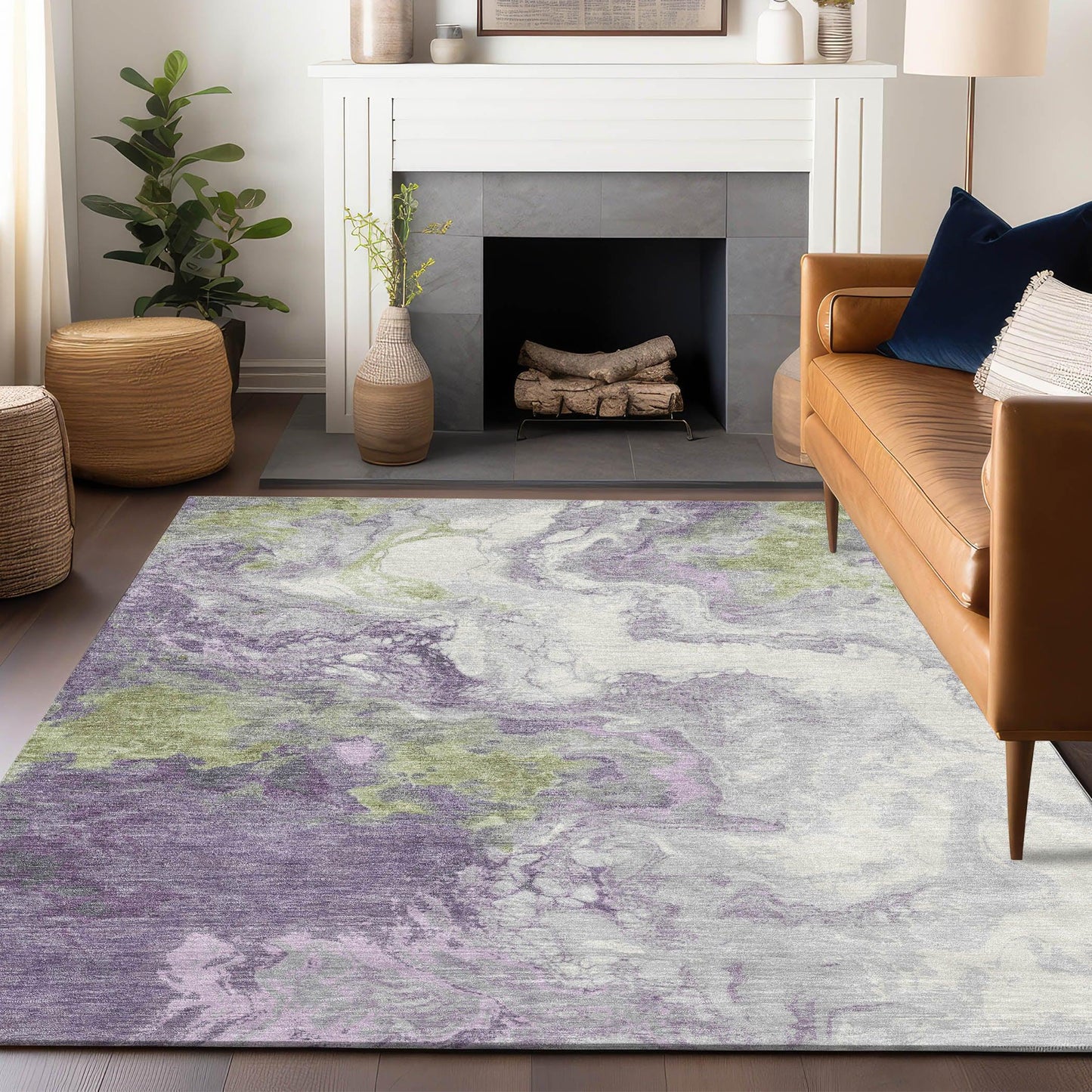 Saelira Purple Washable Indoor-Outdoor Rug