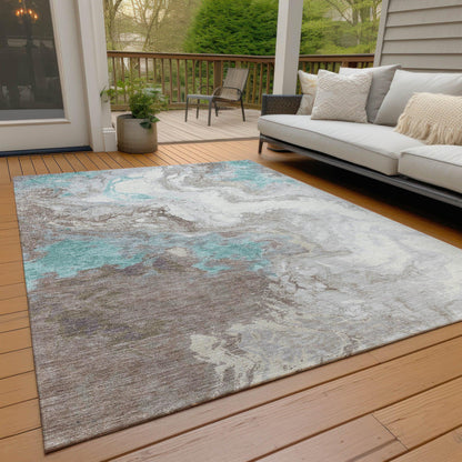 Saelira Teal Washable Indoor-Outdoor Rug