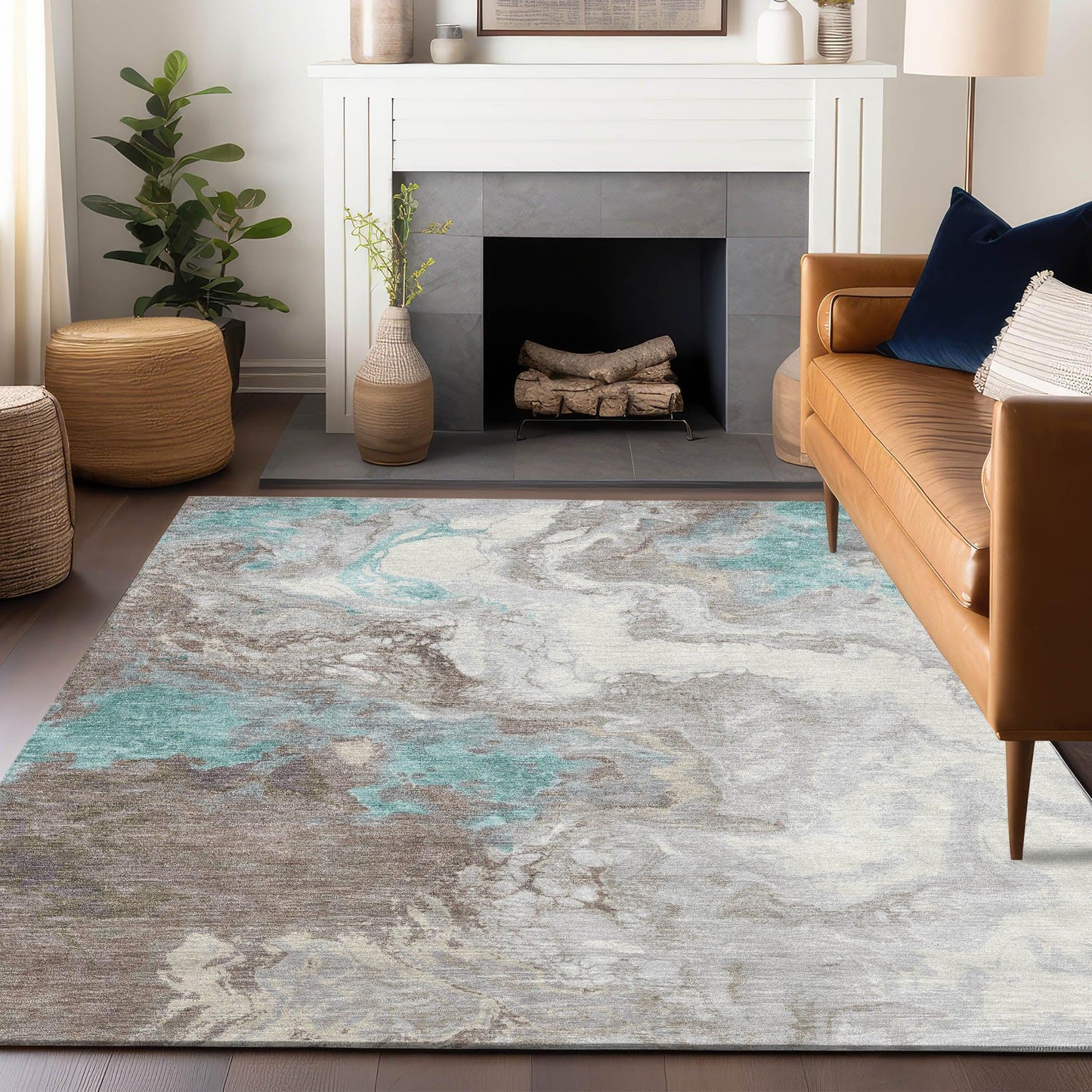 Saelira Teal Washable Indoor-Outdoor Rug