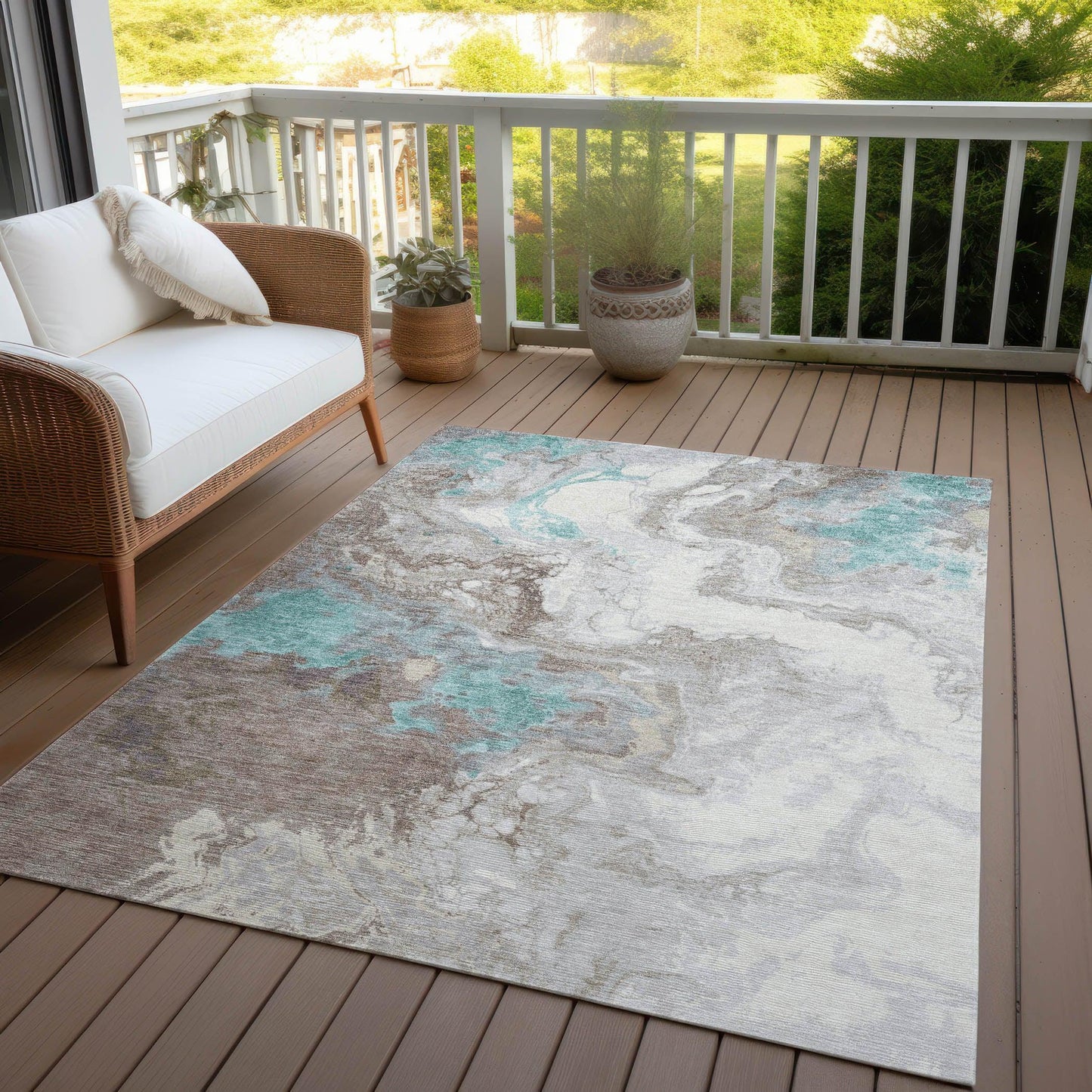 Saelira Teal Washable Indoor-Outdoor Rug
