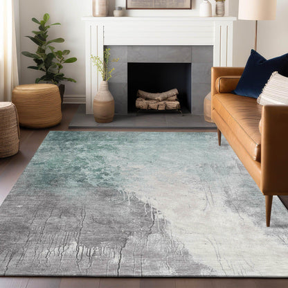 Saelius Blue Washable Indoor-Outdoor Rug