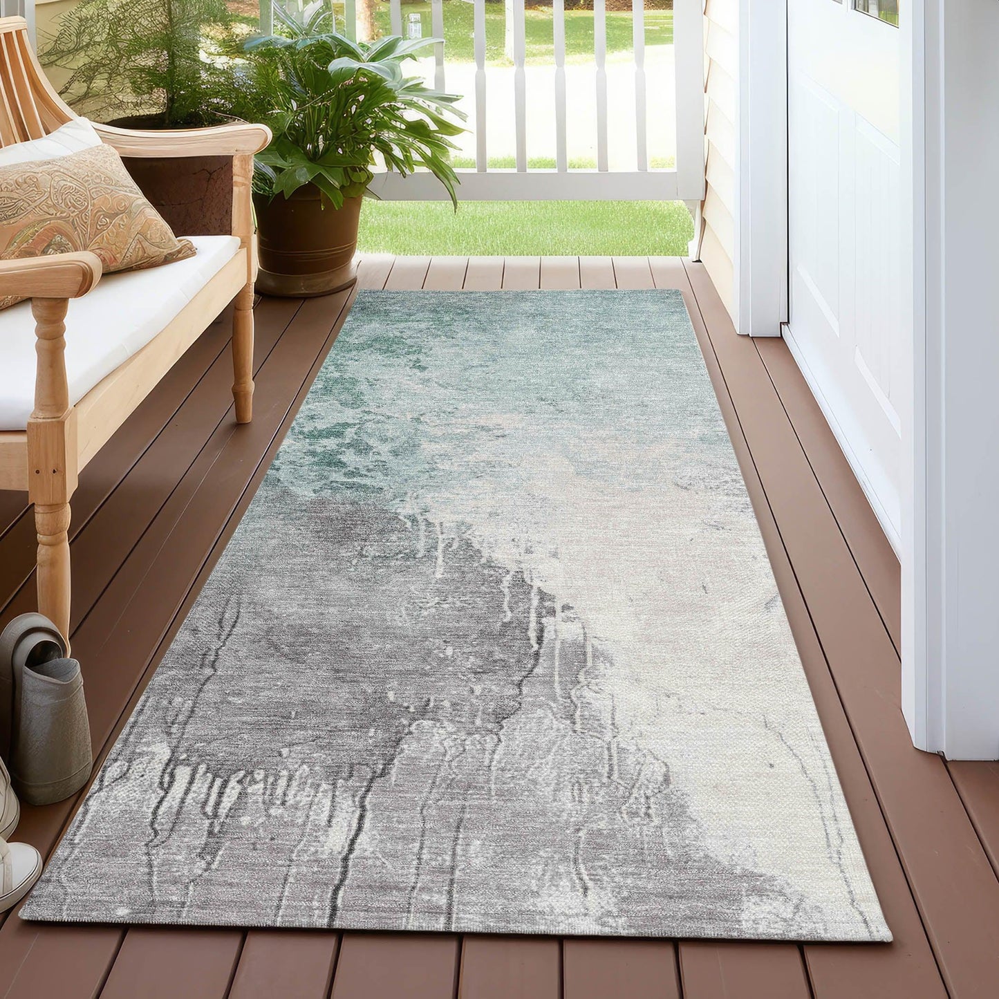 Saelius Blue Washable Indoor-Outdoor Rug