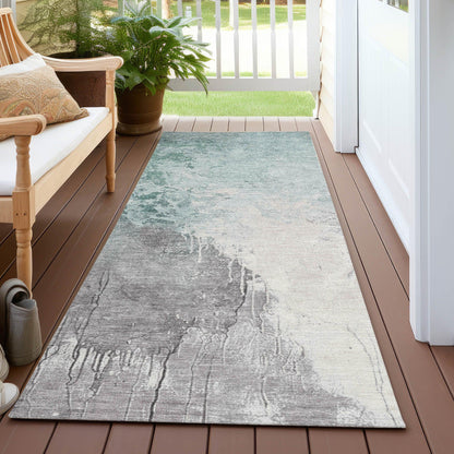 Saelius Blue Washable Indoor-Outdoor Rug