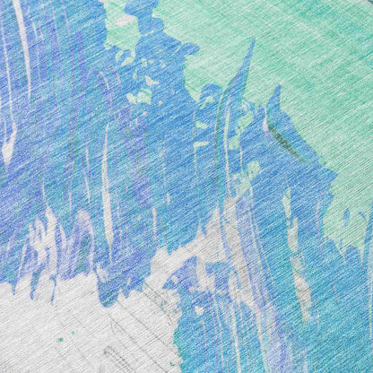 Saelon Blue Washable Indoor-Outdoor Rug