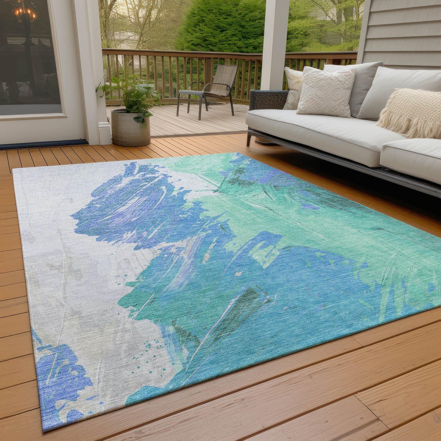 Saelon Blue Washable Indoor-Outdoor Rug