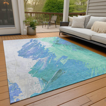 Saelon Blue Washable Indoor-Outdoor Rug
